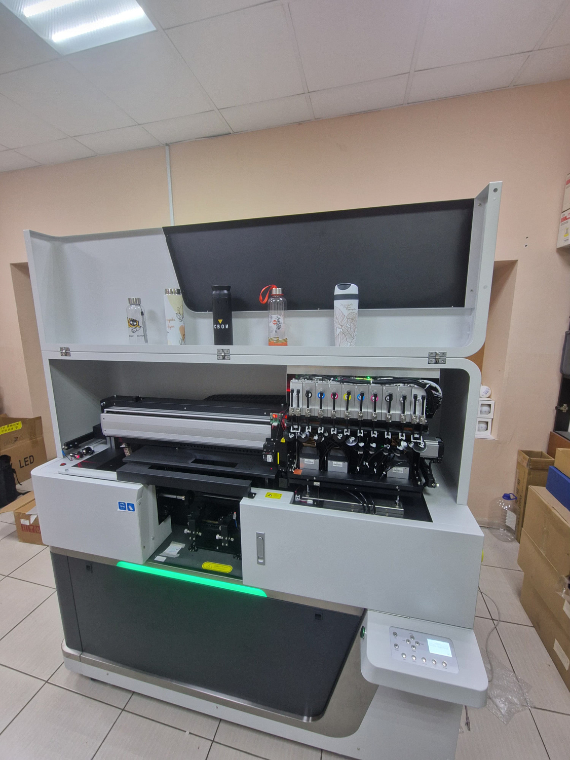 Запуск UV принтера для печати по цилиндру и конусу CND-220 в Белгороде